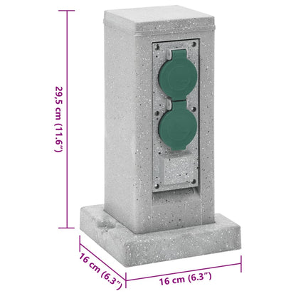 Tuinstopcontact grondpin 4-wegs steen-look 16x16x29,5 cm grijs