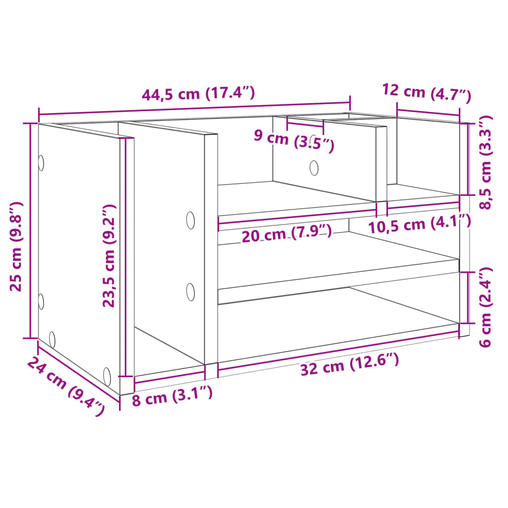 Bureau organiser 44,5x24x25 cm bewerkt hout wit