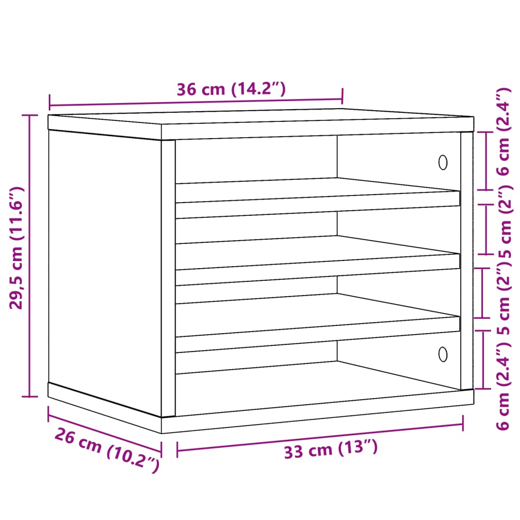 Bureau organiser 36x26x29,5 cm bewerkt hout sonoma eikenkleurig