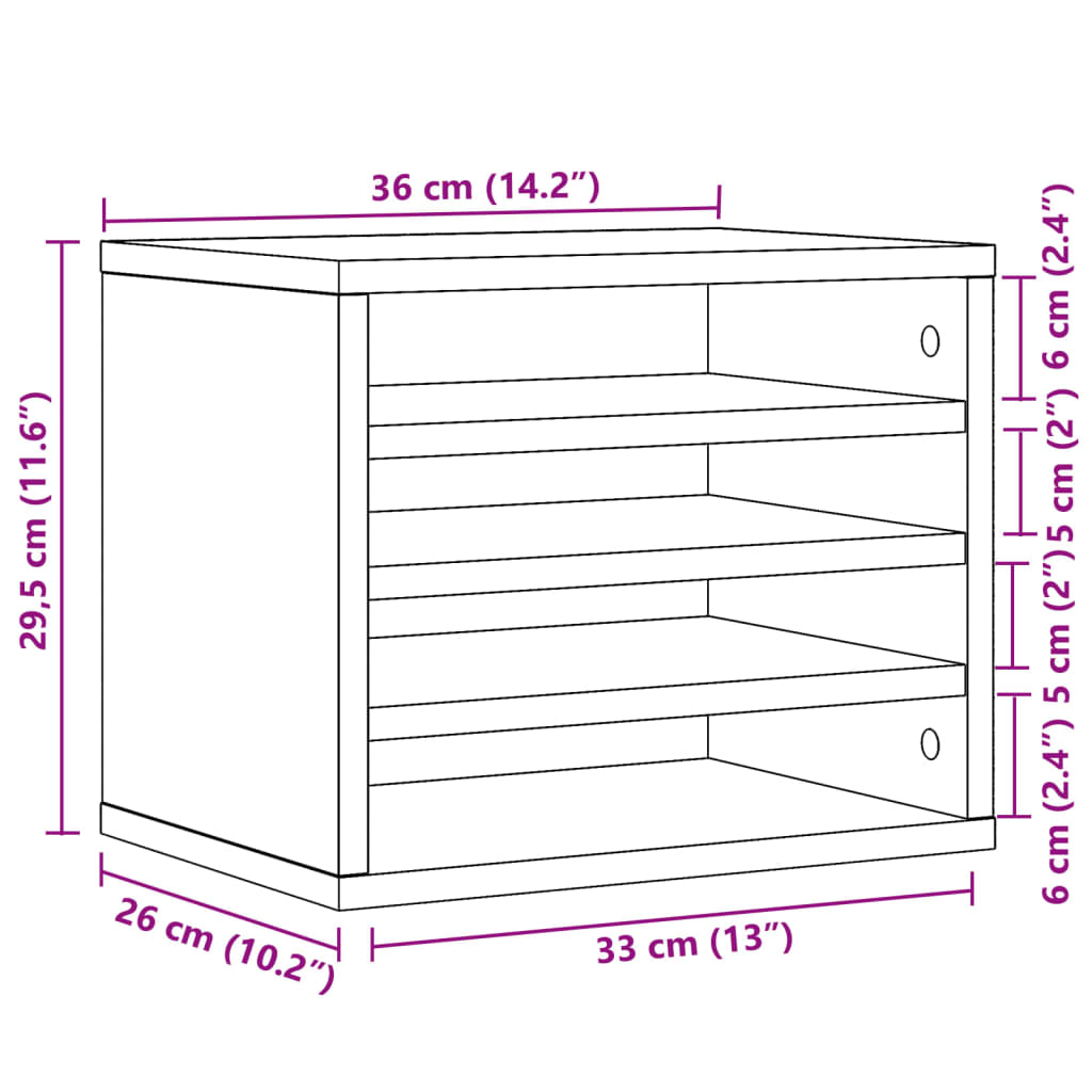 Bureau organiser 36x26x29,5 cm bewerkt hout grijs sonoma eiken