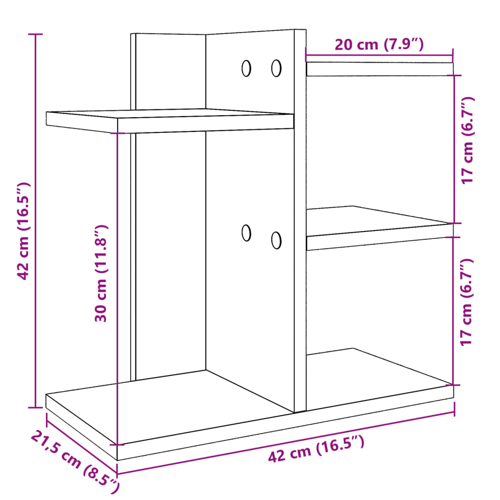 Bureau organiser 42x21,5x42 cm bewerkt hout sonoma eikenkleurig