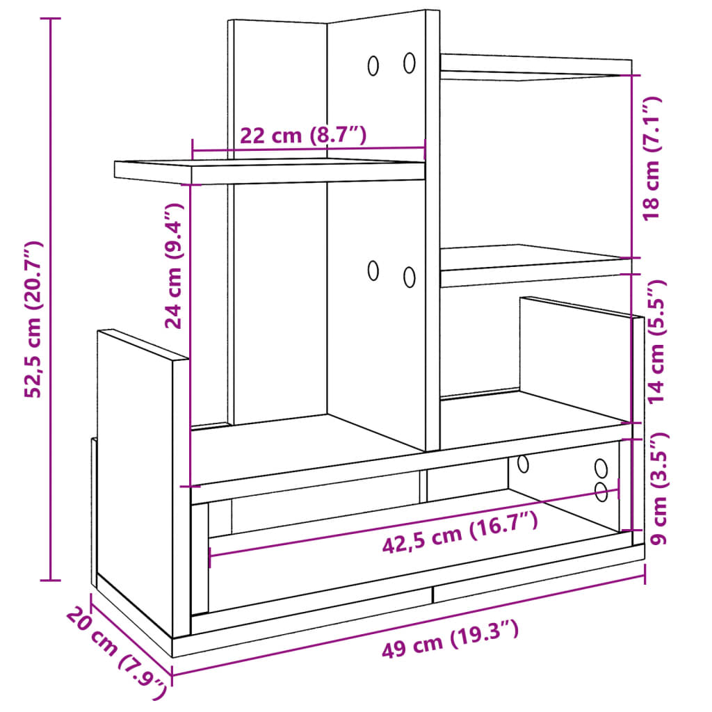 Bureau organiser 49x20x52,5 cm bewerkt hout wit