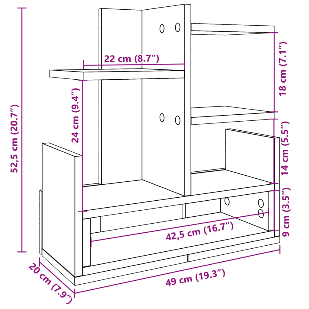 Bureau organiser 49x20x52,5 cm bewerkt hout sonoma eikenkleurig