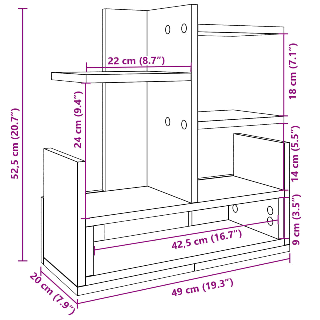 Bureau organiser 49x20x52,5 cm bewerkt hout grijs sonoma eiken