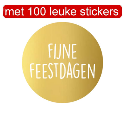 HGN Papieren Tasjes -Cadeautasjes-Cadeauzakjes-100 Stuks-Rood-Incl 100 Stickers-Fijne Feestdagen-18+8x22 cm