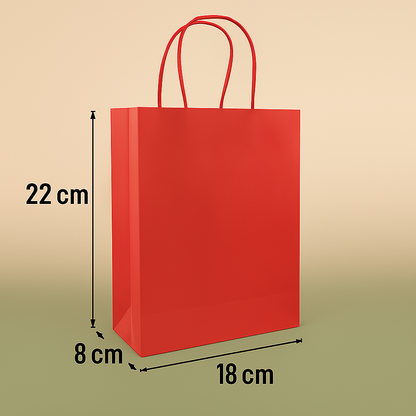 HGN Papieren Tasjes -Cadeautasjes-Cadeauzakjes-100 Stuks-Rood-Incl 100 Stickers-Fijne Feestdagen-18+8x22 cm