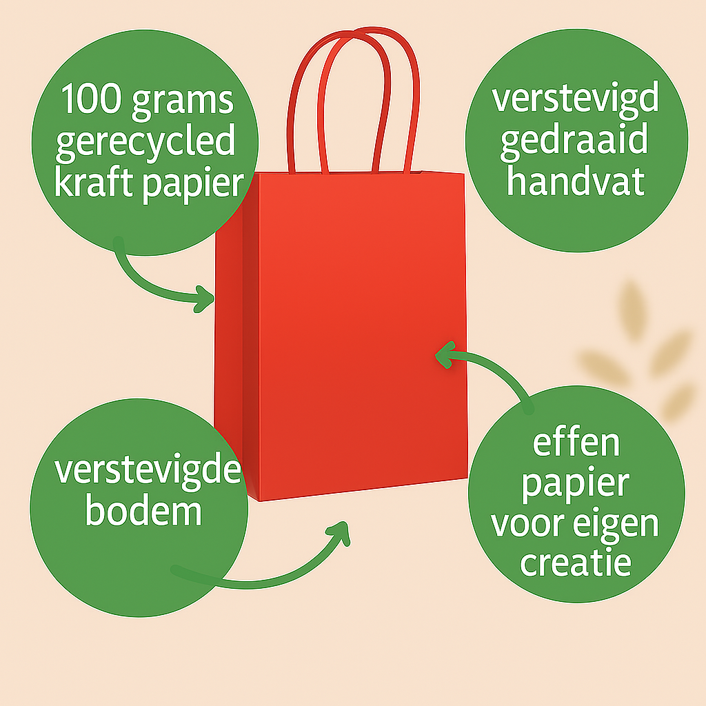 HGN papieren tasjes 100 stuks en 100 stickers in 5 kleuren met tekst "Fijne Feestdagen"-18x8x22 cm-Ideaal voor de kerst