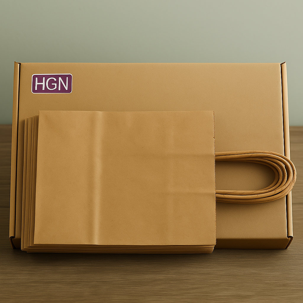 HGN Papieren Tasjes -Cadeautasjes-Cadeauzakjes-100 Stuks-Bruin-Incl 100 Stickers-Fijne Feestdagen-18+8x22 cm