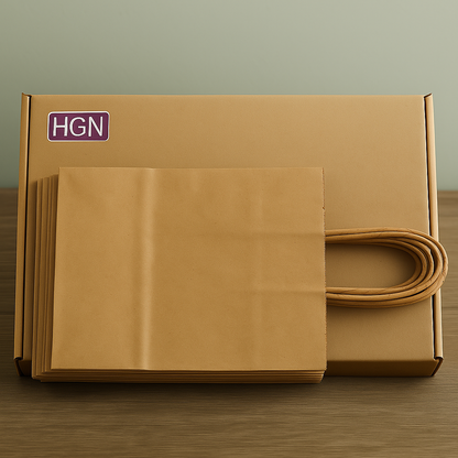 HGN Papieren Tasjes -Cadeautasjes-Cadeauzakjes-100 Stuks-Bruin-Incl 100 Stickers-Fijne Feestdagen-18+8x22 cm