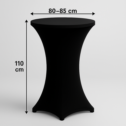 3 stuks zwarte statafelrokken met Topcovers – H110cm X Ø80-85 cm