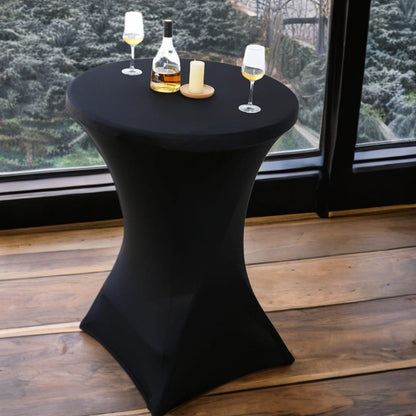 3 stuks zwarte statafelrokken met Topcovers – H110cm X Ø80-85 cm