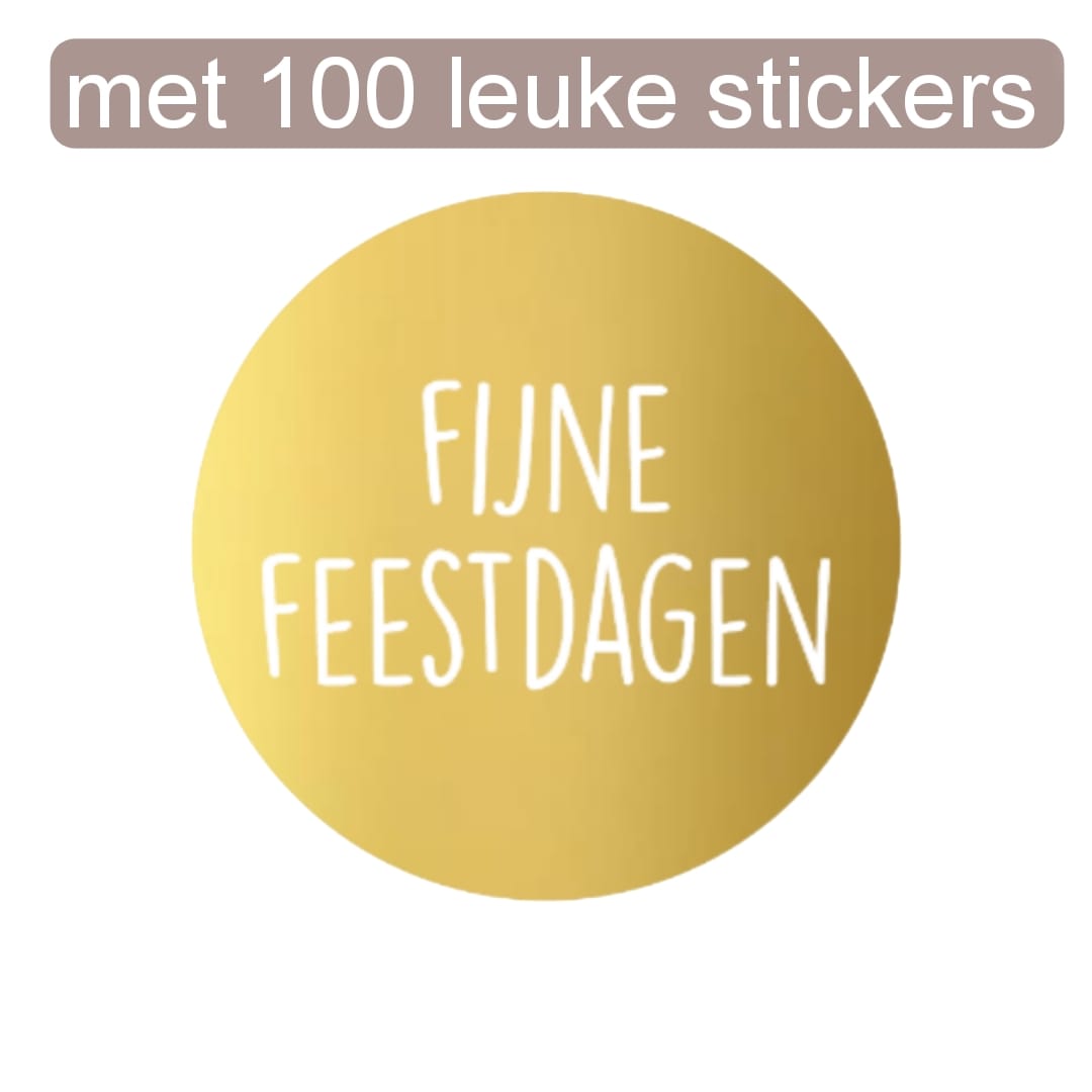 HGN Papieren Tasjes -Cadeautasjes-Cadeauzakjes-100 Stuks-Bruin-Incl 100 Stickers-Fijne Feestdagen-18+8x22 cm