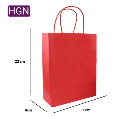 HGN Papieren Tasjes -Cadeautasjes-Cadeauzakjes-100 Stuks-rood-Incl 100 Stickers-18+8x22 cm