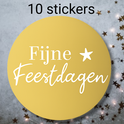 HGN papieren tasjes 10 stuks en 10 goudkleurige stickers met tekst "Fijne Feestdagen"-18x8x22 cm-Ideaal voor de kerst