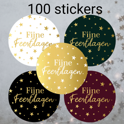 HGN papieren tasjes 100 stuks en 100 stickers in 5 kleuren met tekst "Fijne Feestdagen"-18x8x22 cm-Ideaal voor de kerst