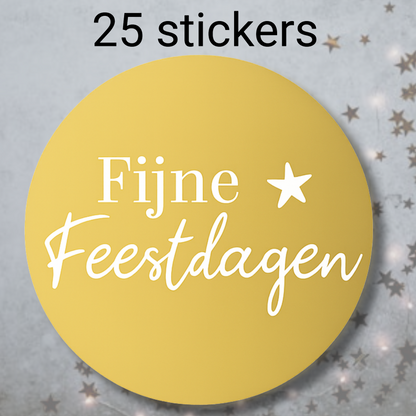 HGN papieren tasjes25 stuks en 25 goudkleurige stickers met tekst "Fijne Feestdagen"-18x8x22cm-Ideaal voor de kerst