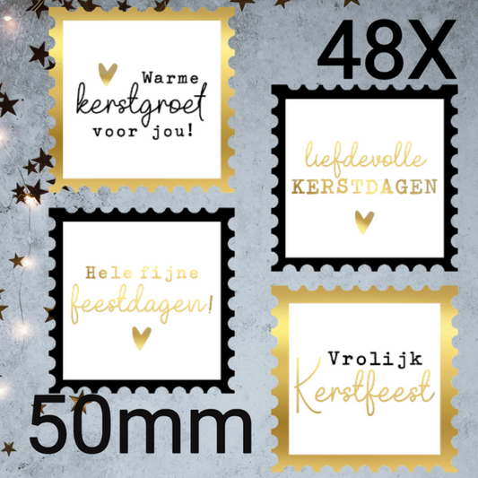 48 kerststickers postzegelvorm