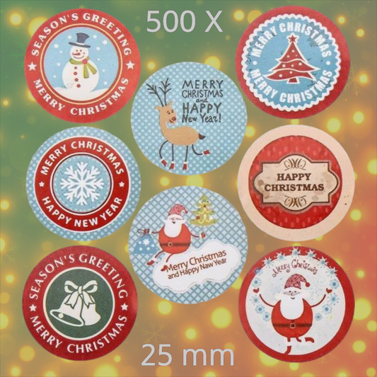 500 LOVV Kerststickers 25 mm-Stickers Kerstmis-Sluitstickers Kerst-Op Rol