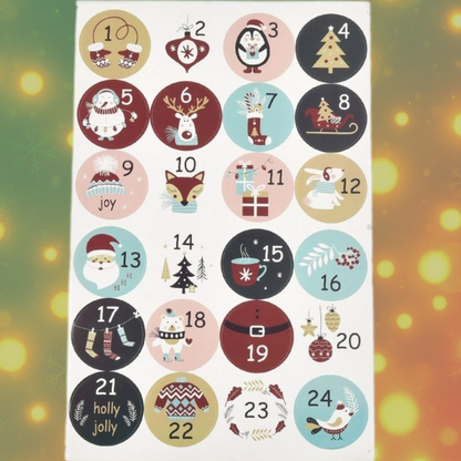 Kerst Adventsstickers-24x 45mm op Vel