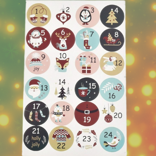 Kerst Adventsstickers-24x 45mm op Vel