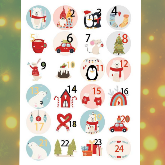 Kerst Adventsstickers-24x 45mm op Vel