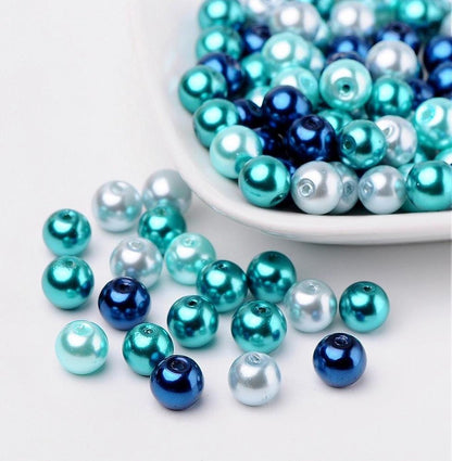 Kralen-Sieraden Maken- 100 Glaskralen-8mm - Kerstkralen - Glasparels - Blauwe kleuren