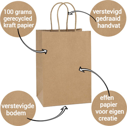 HGN papieren tasjes 50 stuks en 50 witte stickers met tekst -18x8x22 cm