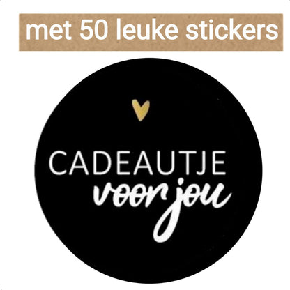 HGN papieren tasjes 50 stuks en 50 zwarte stickers met tekst -18x8x22 cm