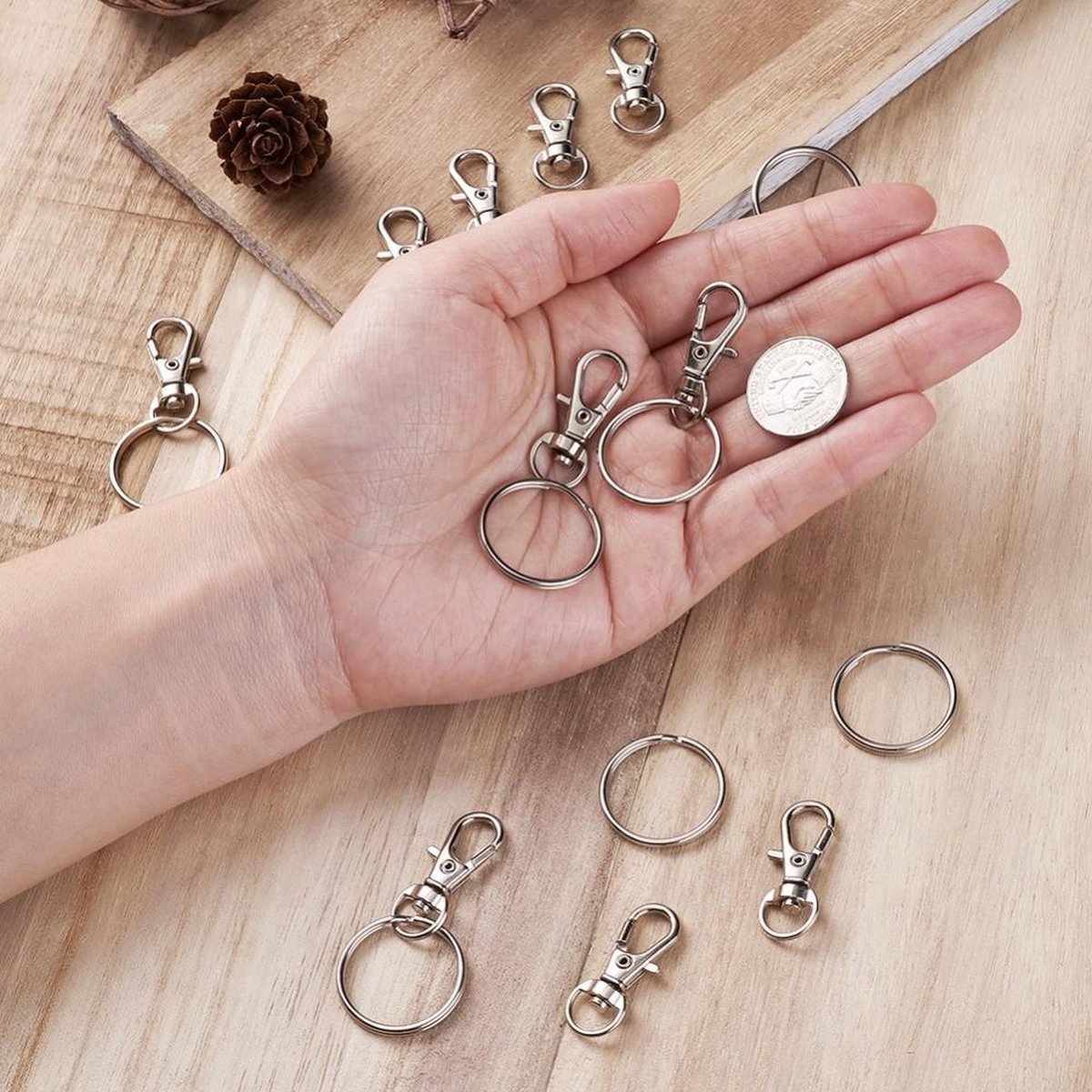 10 setjes karabijnhaken met sleutelringen om sieraden te maken