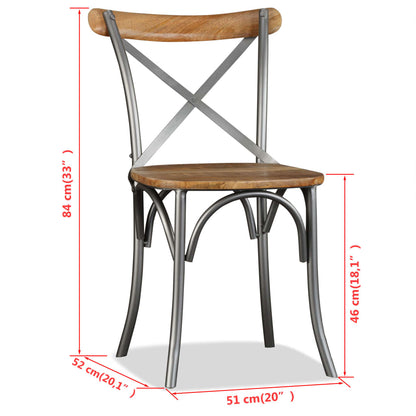 Eetkamerstoelen massief mangohout en stalen rugleuning 4 st