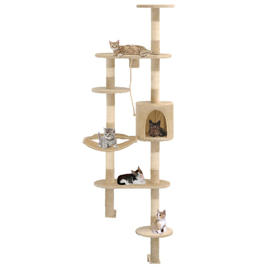 Kattenkrabpaal met sisal krabpalen wandmontage 194 cm beige