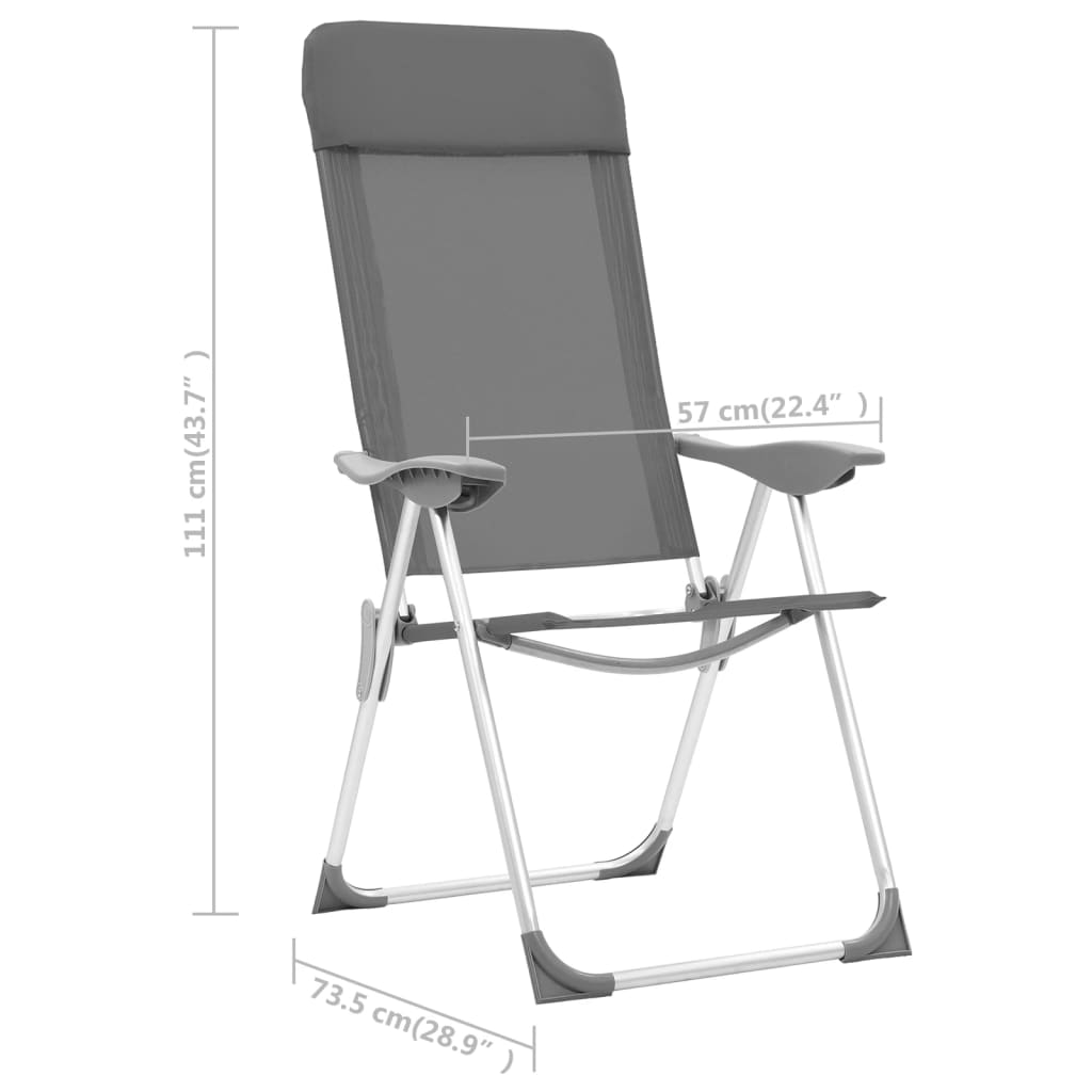 Campingstoelen 2 st inklapbaar aluminium grijs