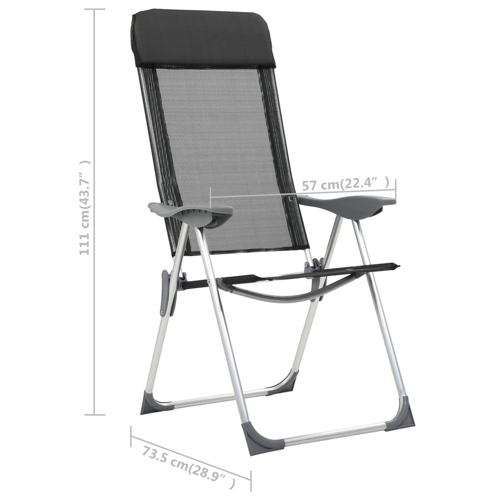 Campingstoelen inklapbaar aluminium zwart 2 st