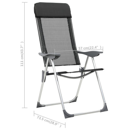 Campingstoelen inklapbaar aluminium zwart 2 st