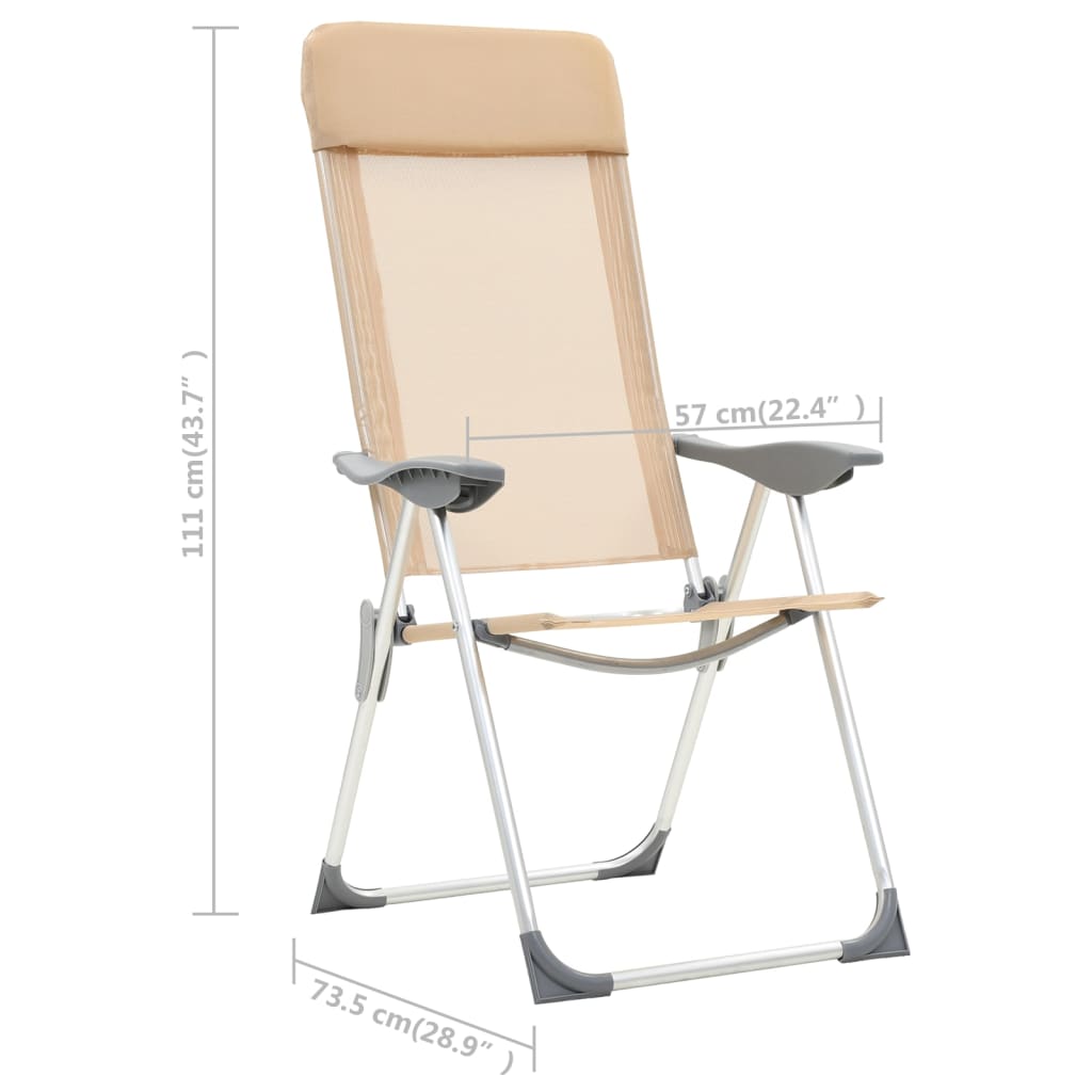 Campingstoelen 4 st inklapbaar aluminium crèmewit