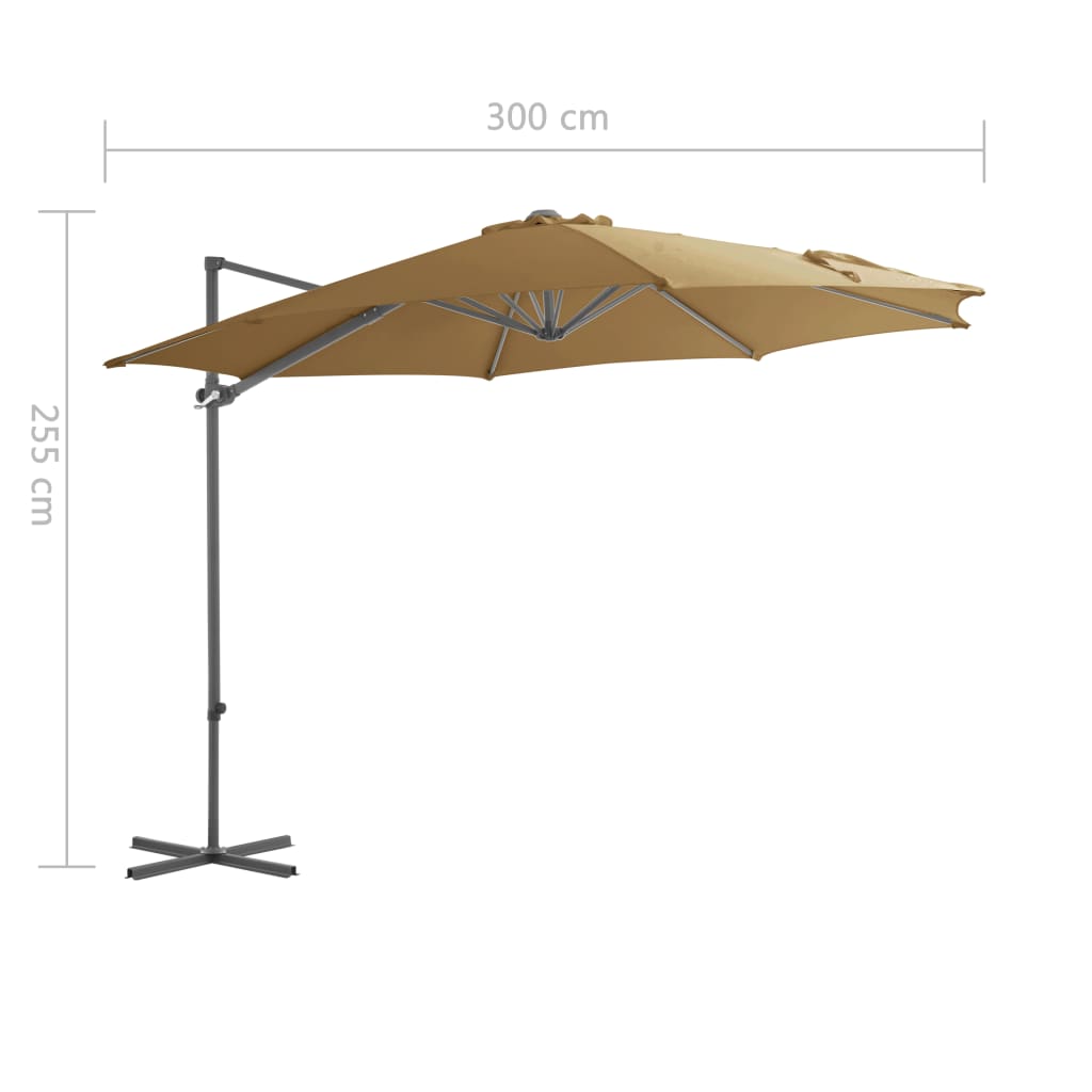 Zweefparasol met stalen paal 300 cm taupe