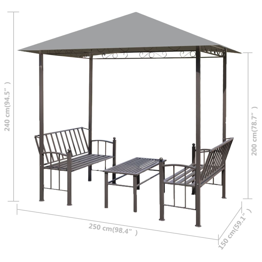 Tuinpaviljoen met tafel en bankjes 2,5x1,5x2,4 m antraciet