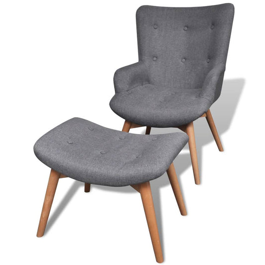 Fauteuil met voetenbankje grijs stof