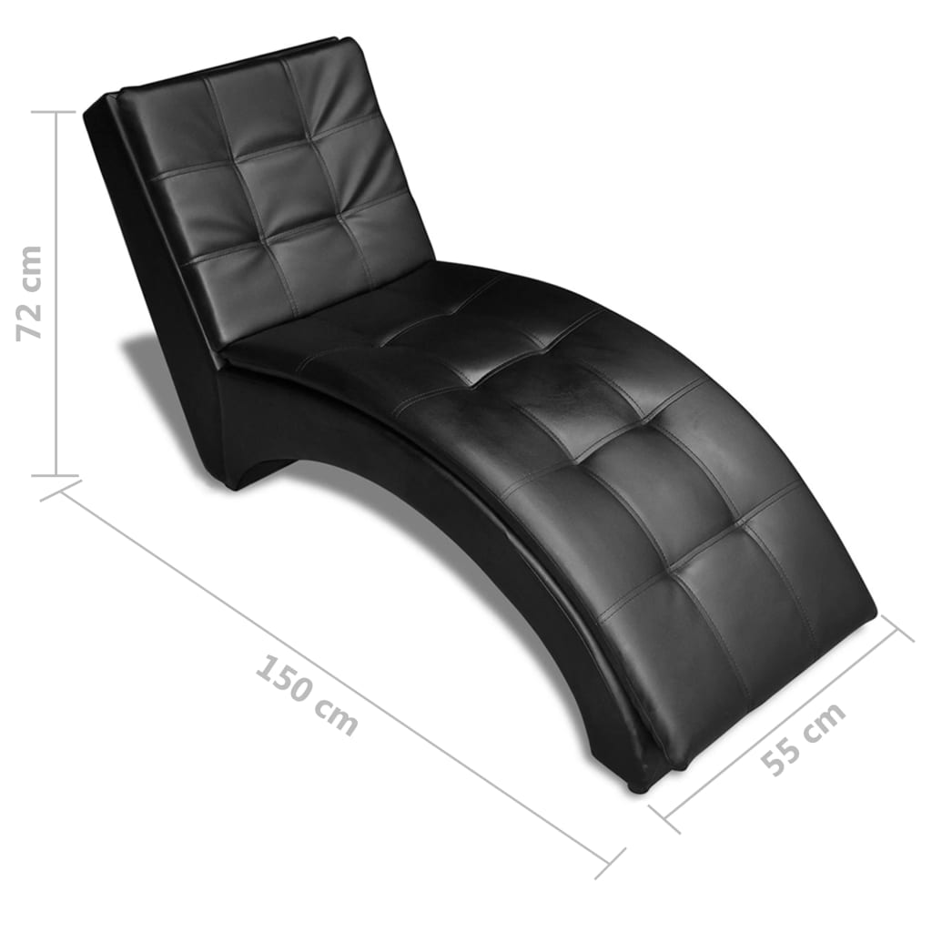 Chaise longue met kussen kunstleer zwart