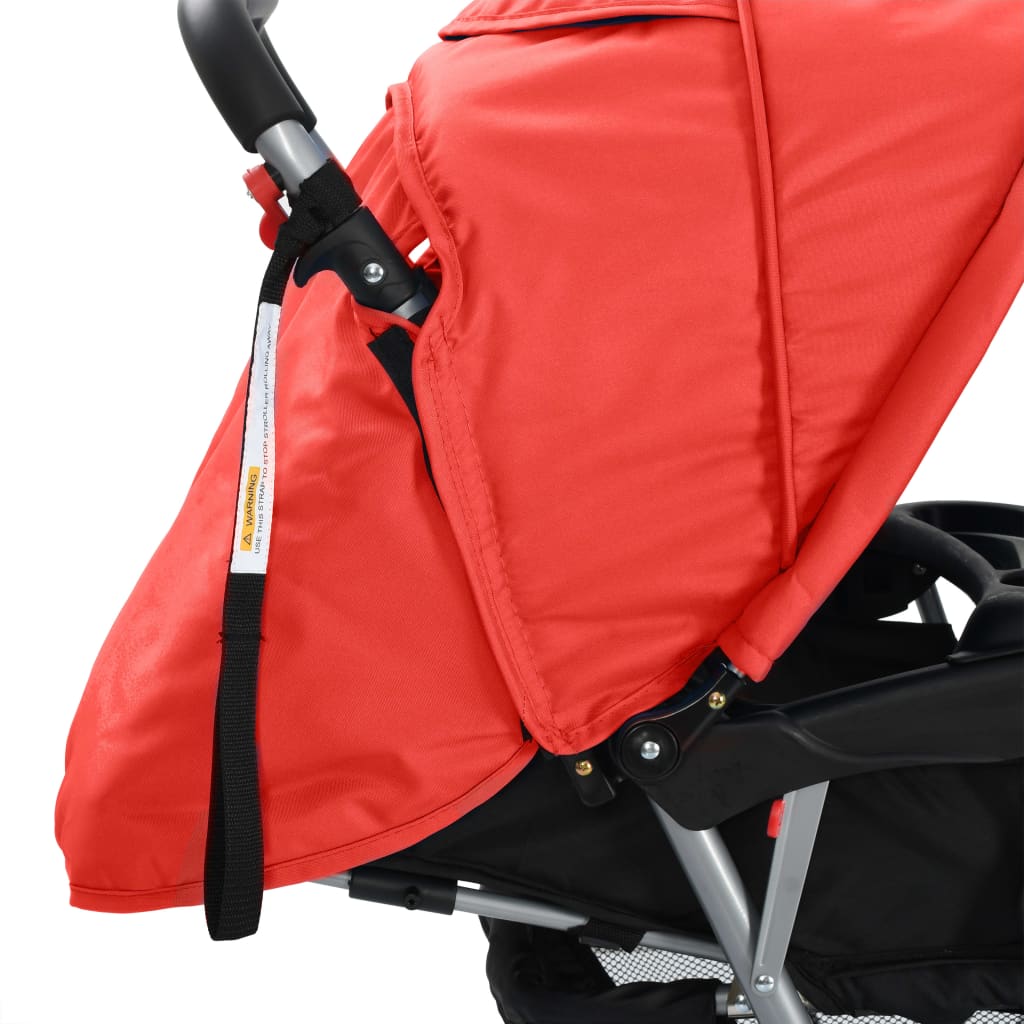 Kinderwagen dubbel staal rood en zwart