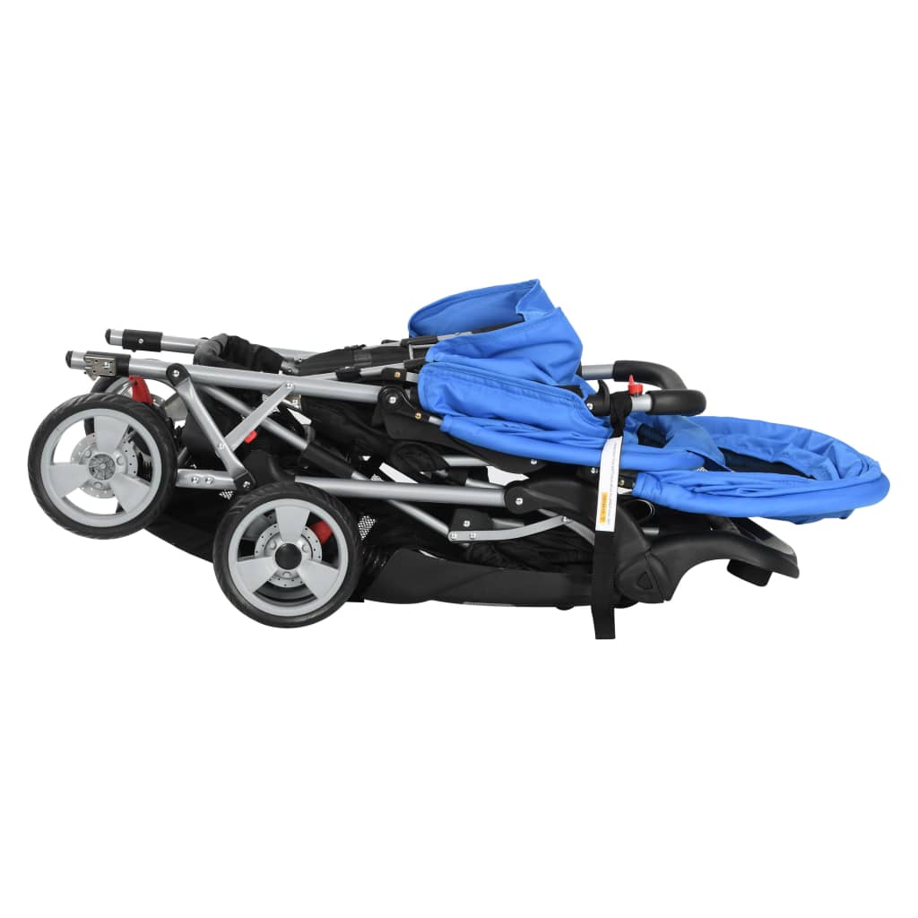 Kinderwagen dubbel staal blauw en zwart