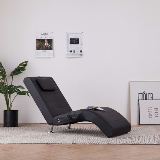 Massage chaise longue met kussen kunstleer zwart