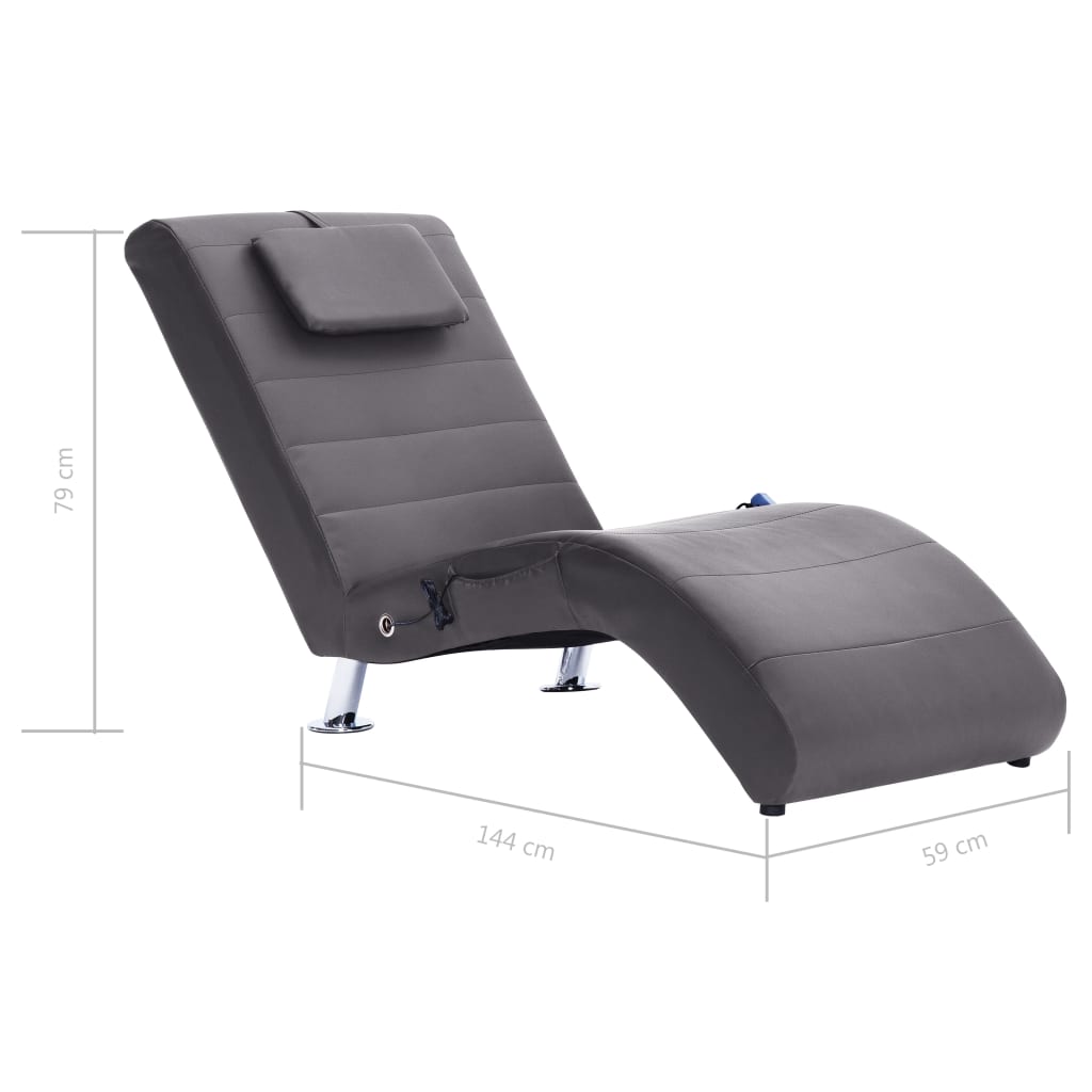 Massage chaise longue met kussen kunstleer grijs