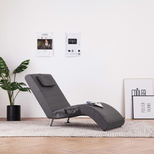 Massage chaise longue met kussen kunstleer grijs