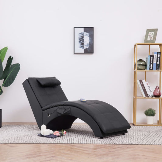 Massage chaise longue met kussen kunstleer zwart