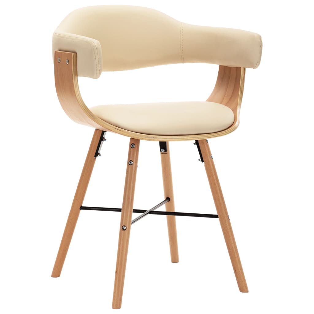 Eetkamerstoelen 2 st kunstleer en gebogen hout crème