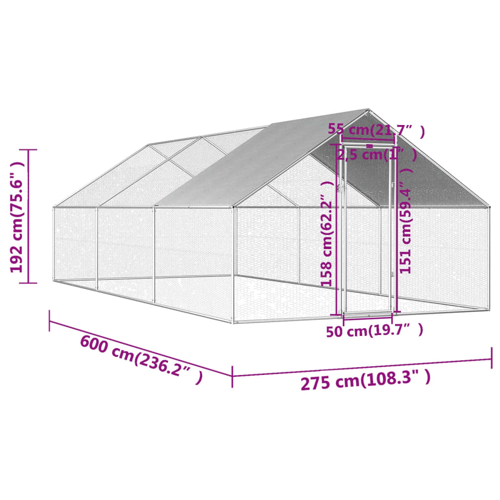 kippenren 2,75x8x1,92 m gegalvaniseerd staal