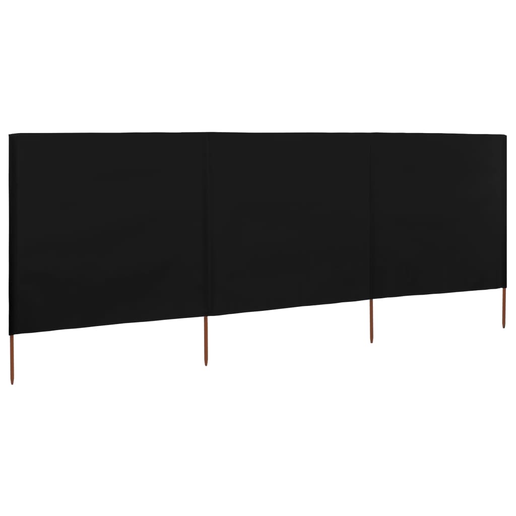 Windscherm 3-panelen 400x80 cm stof zwart