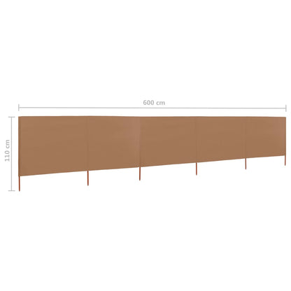 Windscherm 5-panelen 600x80 cm stof taupe