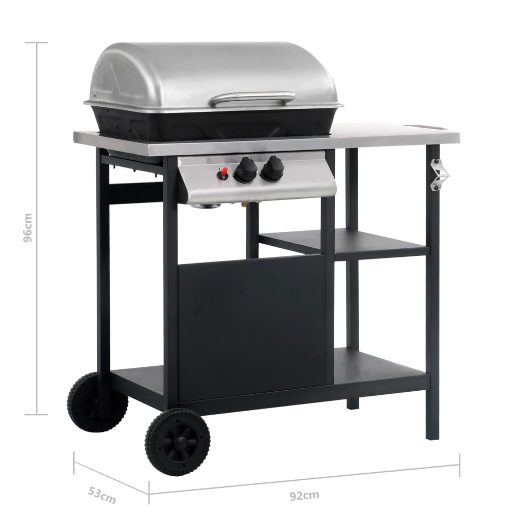 Gasbarbecue met 3-laags zijtafel zwart en zilverkleurig